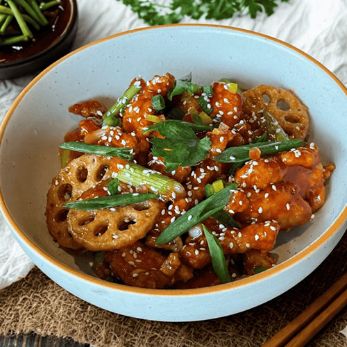 Lotus Stem in Honey Chilli & Sesame
